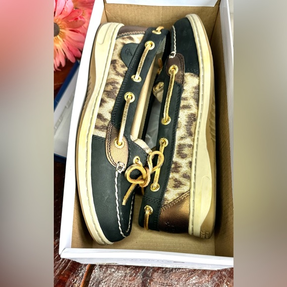 SPERRY Angelfish Black/Gold Boat Shoes SPERRY Women’s Shoes Cheetah Sperrys - Picture 3 of 8